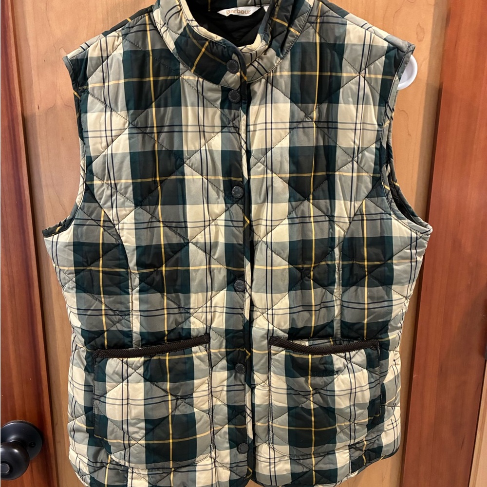 Barbour Quilted Plaid Vest - Green and Cream